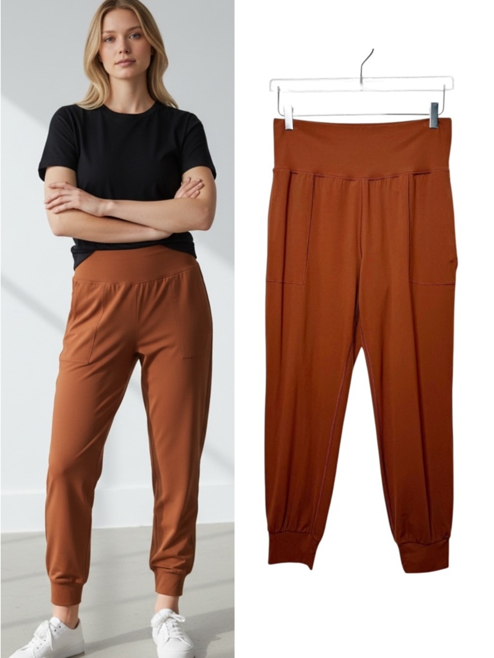 Athleta Salutation High Rise Powervita Jogger Pants Cattail Brown Sz M